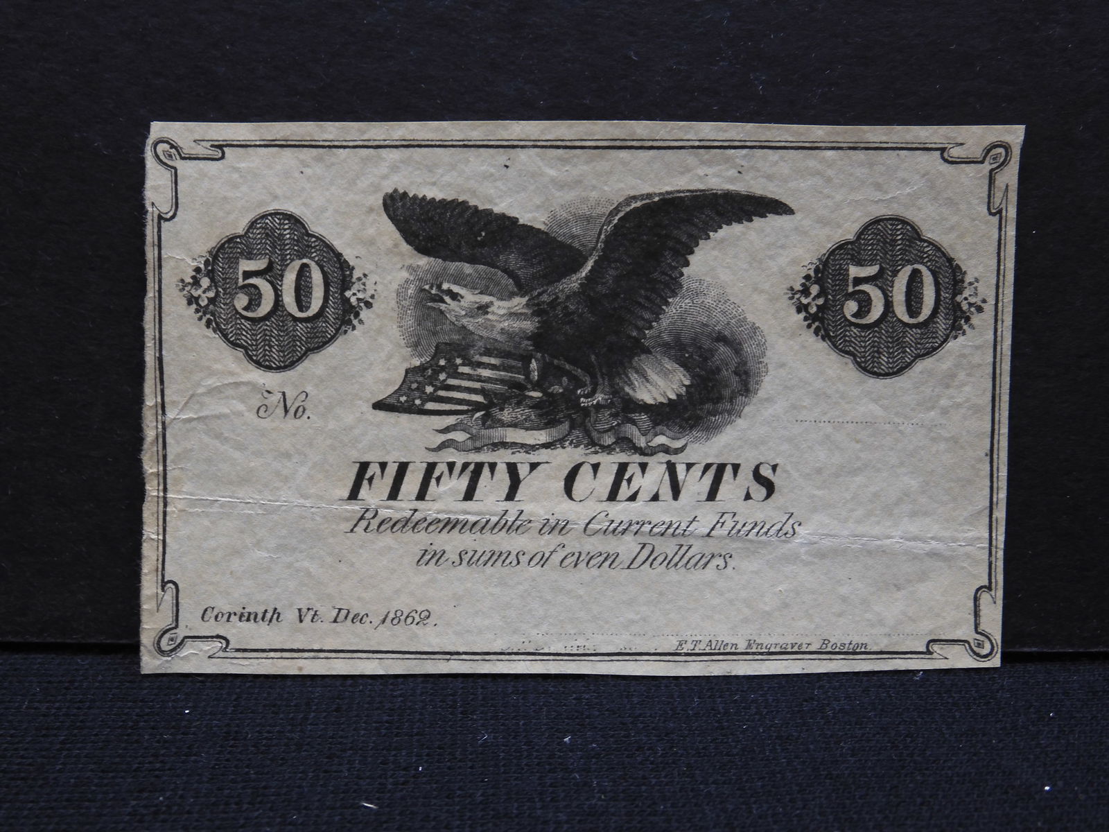 1862 Corinth VT 50c Obsolete Note (1 of 3)