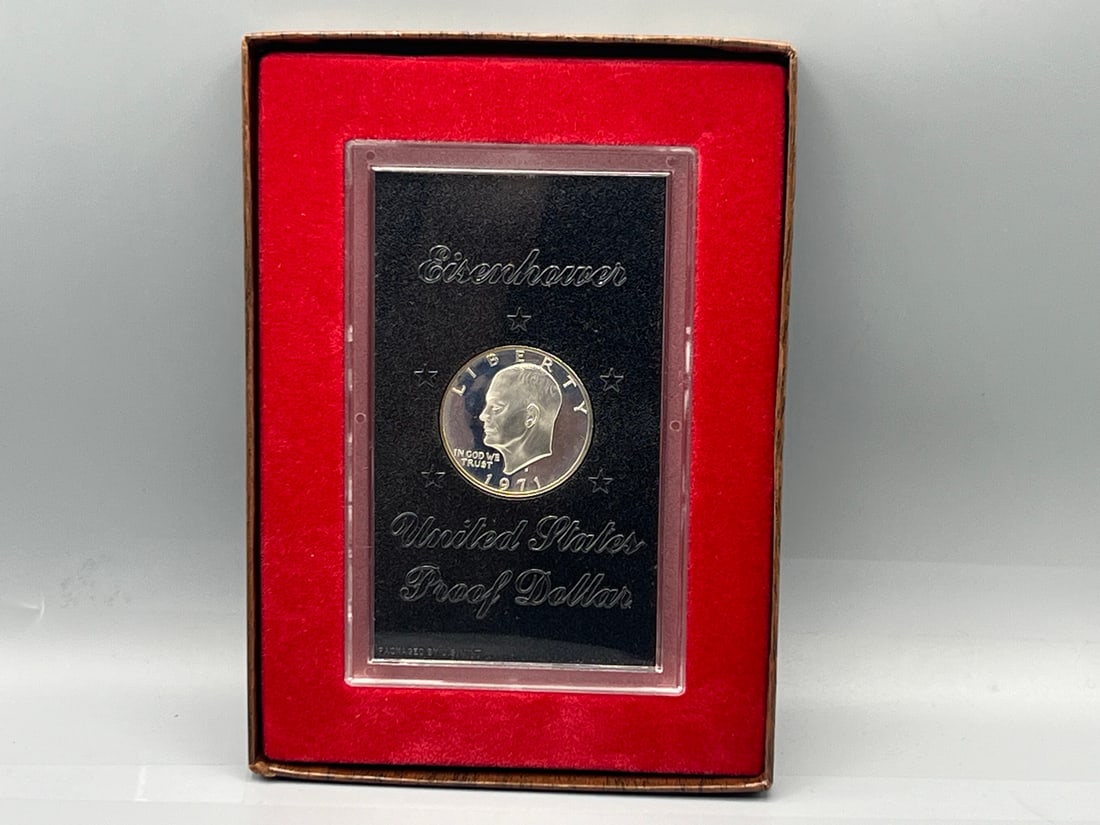 1971 S Dwight Eisenhower Proof Silver Dollar - In Government Brown Box (1 of 2)