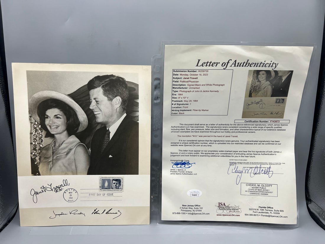 1964 First Day Cover Jackie & John F. Kennedy Photo Signed by Janet Travell, JFK's physician W/ JSA: 1964 First Day Cover Jackie & John F. Kennedy Photo Signed by Janet Travell, JFK's physician W/ JSA Certification