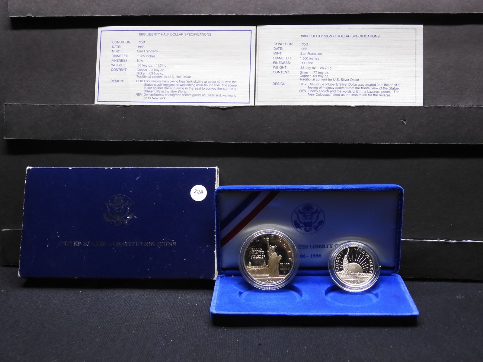U.S. Constitution Coins- 1986-S Proof 90% Silver Dollar , 1986-S Proof Clad Half Dollar. OGP: U.S. Constitution Coins- 1986-S Proof 90% Silver Dollar , 1986-S Proof Clad Half Dollar. OGP