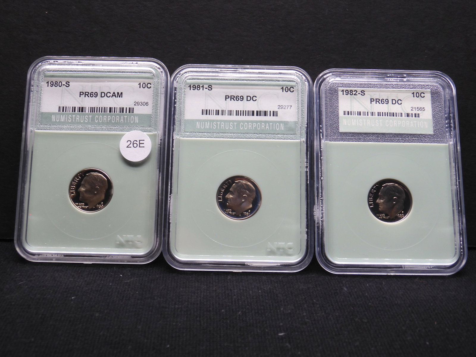 1980-S, 1981-S, 1982-S Roosevelt Dimes All NTC Slabbed PR69 Deep Cameo: 1980-S, 1981-S, 1982-S Roosevelt Dimes All NTC Slabbed PR69 Deep Cameo