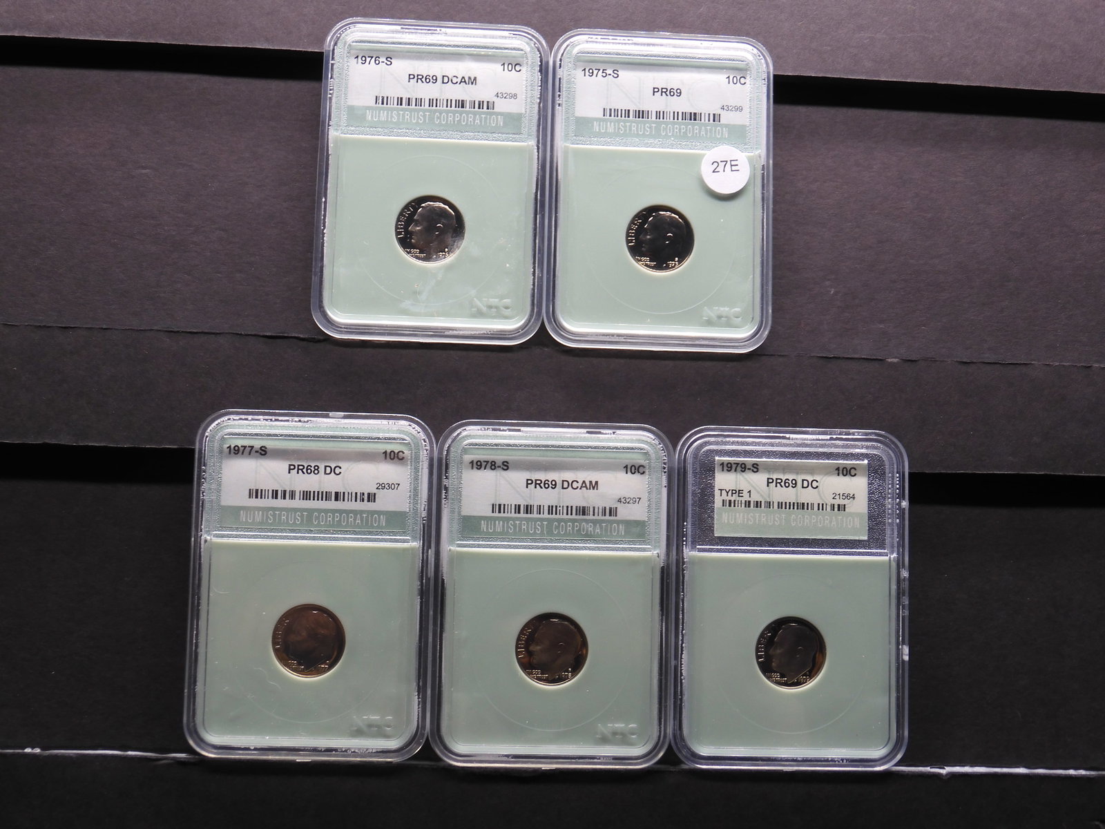 1975-S PR69 + 1976-S-1979-S PR69DC Roosevelt Dimes All NTC Slabbed: 1975-S PR69 + 1976-S-1979-S PR69DC Roosevelt Dimes All NTC Slabbed