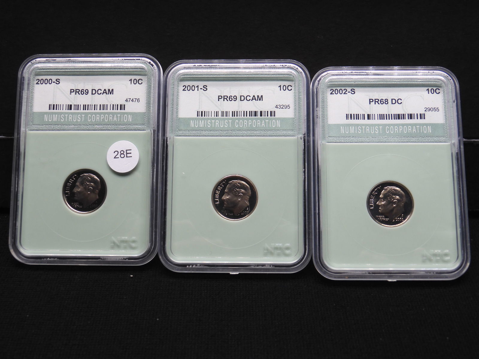 2000-S + 2001-S PR69DCAM + 2002-S PR68DC Roosevelt Dimes All NTC Slabbed (1 of 6)
