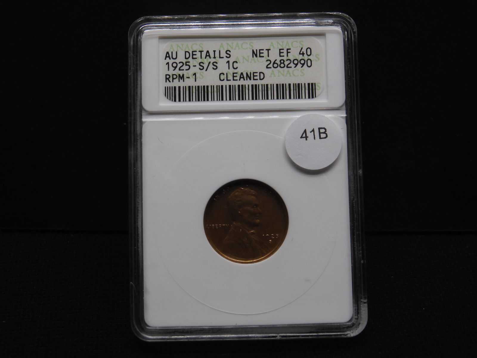 1925-S/S Lincoln Wheat Cent AU Details ANACS Graded EF40- Cleaned (1 of 4)