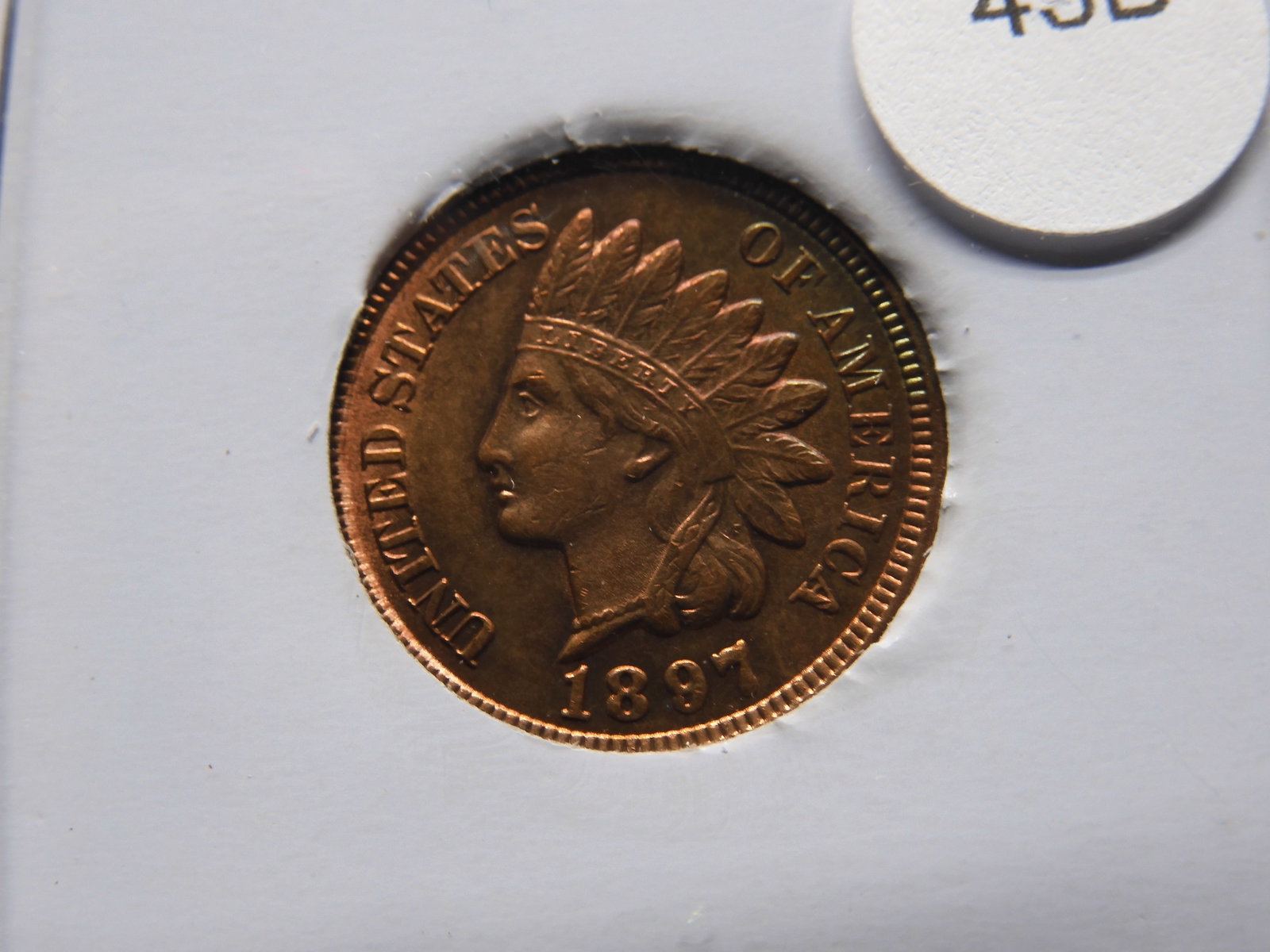 1897 Indian Head Cent Toned Full Liberty Four Diamonds Full Beads RED BU (1 of 3)