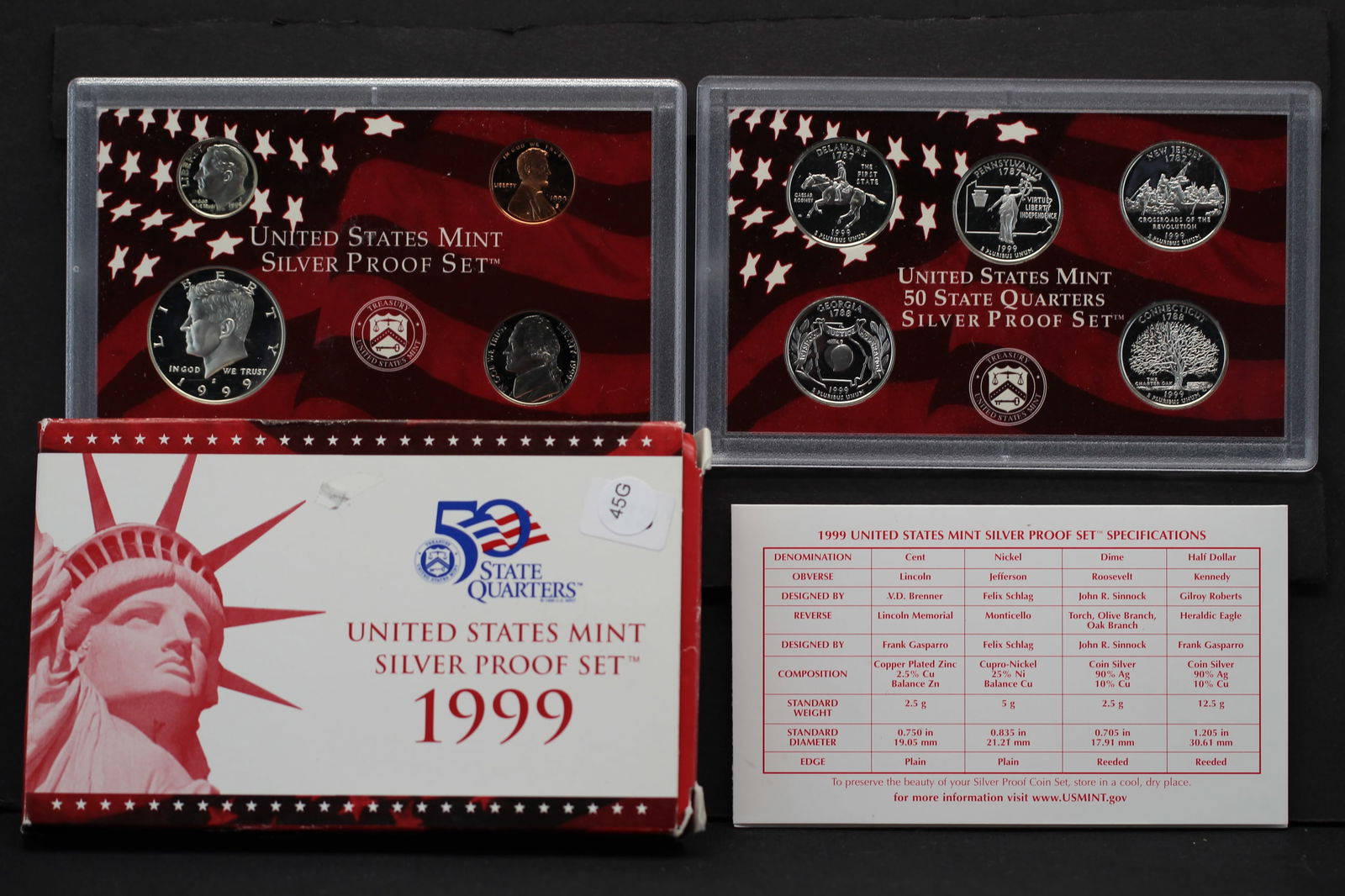 SCARCE 1999-S US Mint SILVER Proof Set, 7 90% Silver Coins, FIRST Year for State Qtrs. OGP. PCGS (1 of 6)