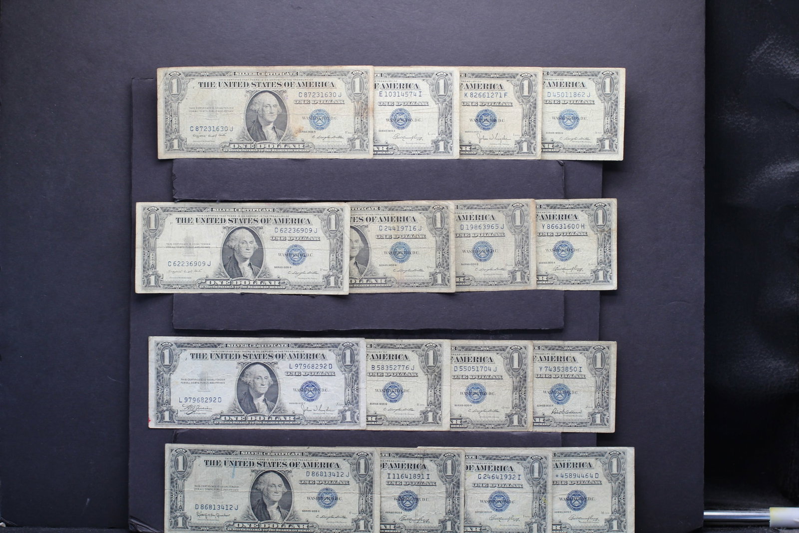 1935-C, 35-D, (5) 35-E, 35-F, (7) 35-G, 35-H $1 Silver Certificates - Lot of 16 with 1 STAR Note (1 of 17)