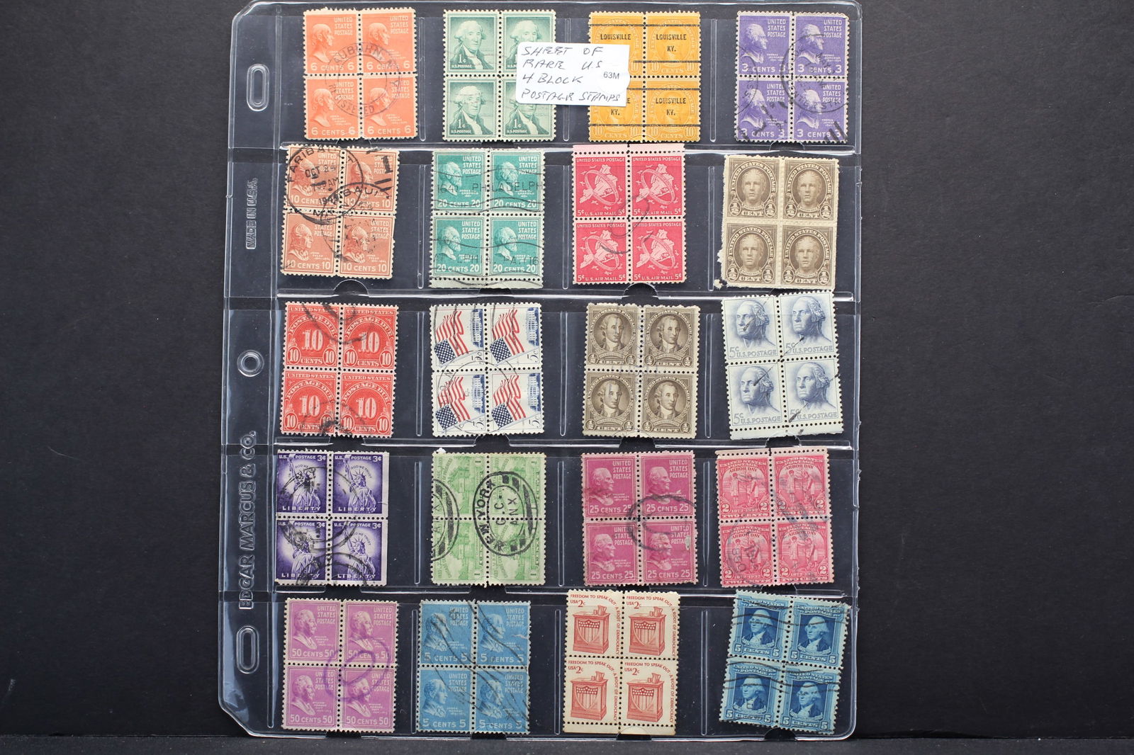 Sheet of Rare U.S. Four Block Stamps (1 of 3)