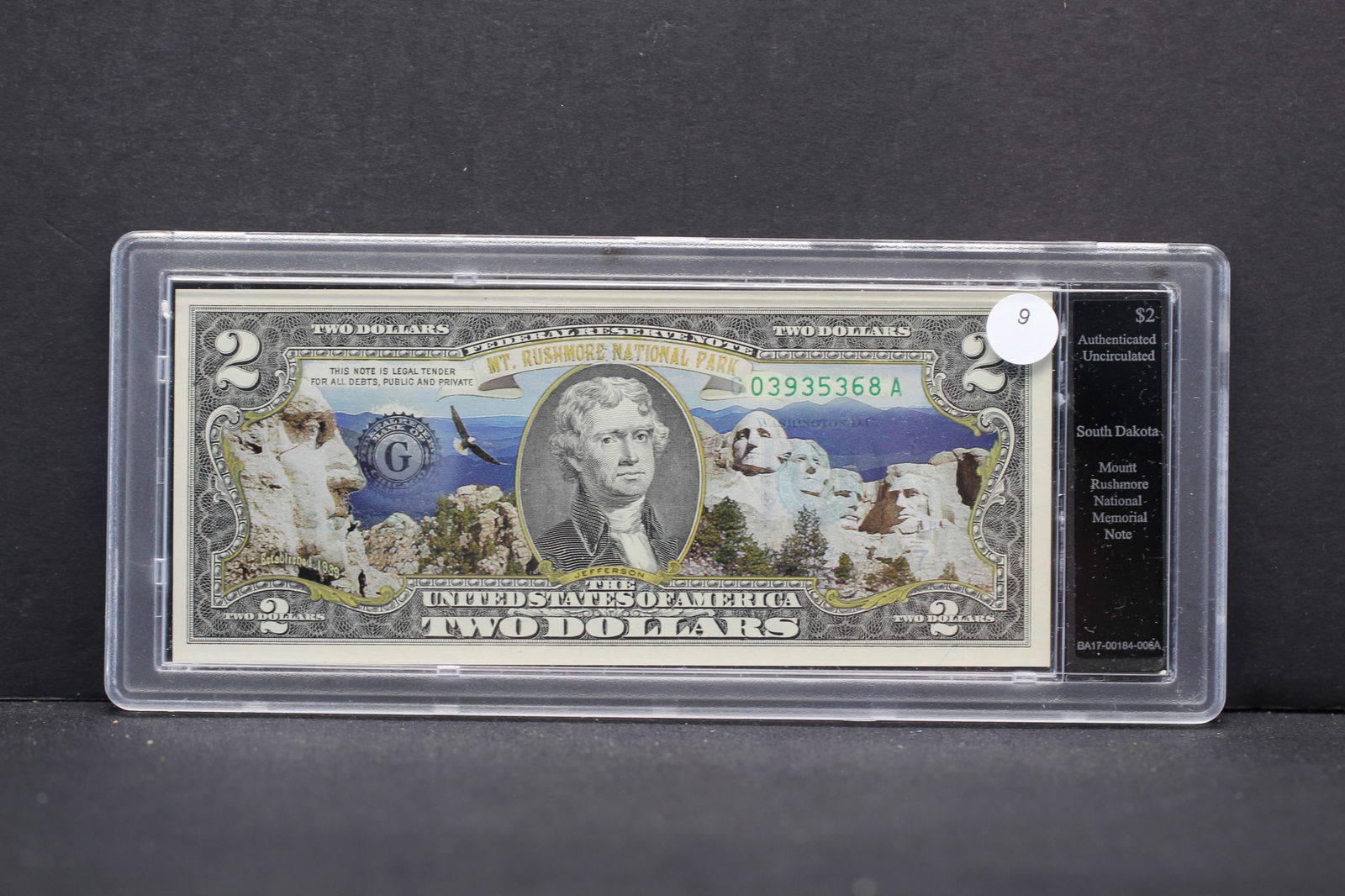 Authentic $2 Note with Gold Overprint for the Mt Rushmore National Park. Chicago District. (1 of 4)