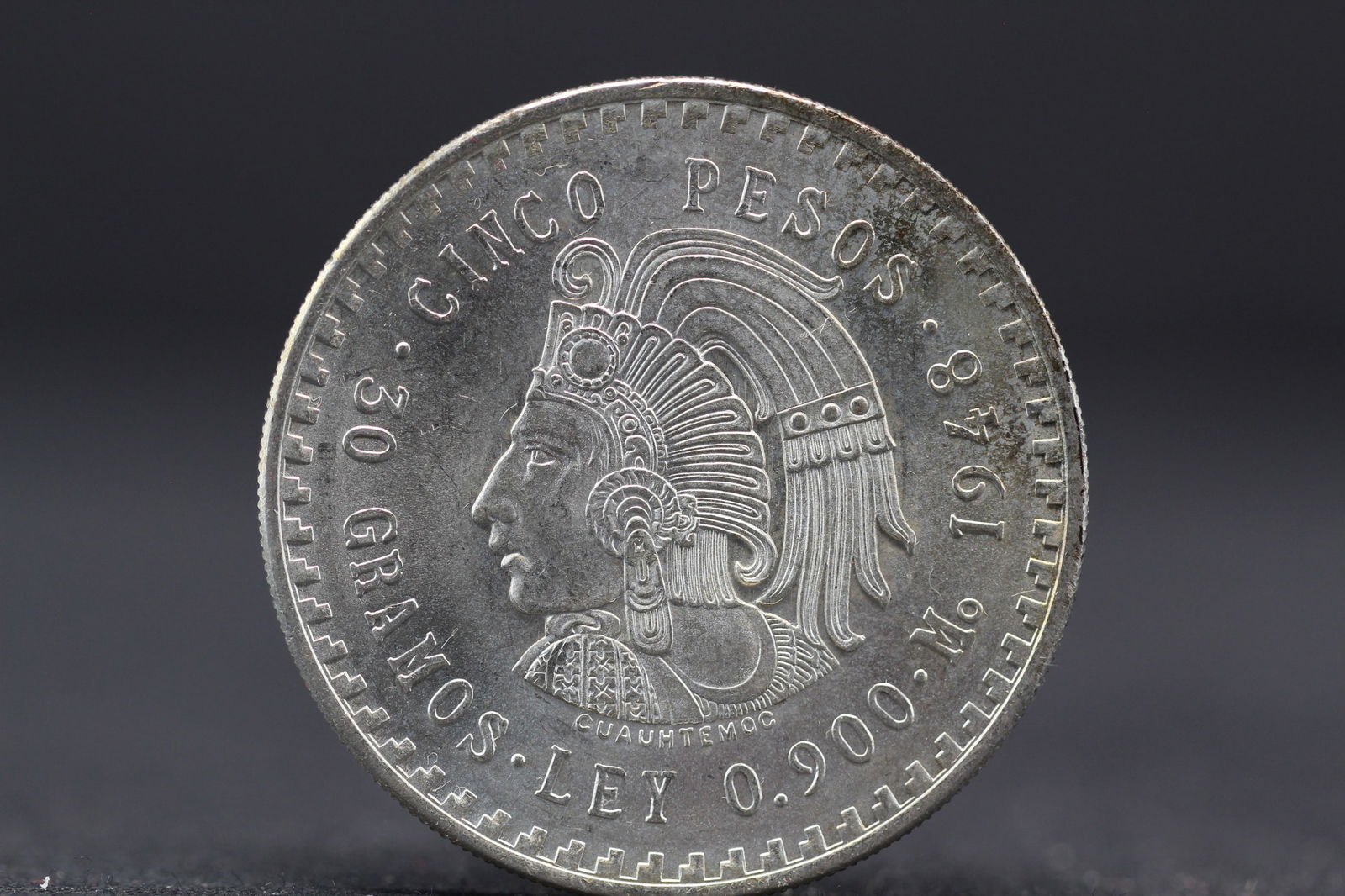 1948 Mexico Mayan Warrior.900 five peso. Choice BU. (1 of 3)