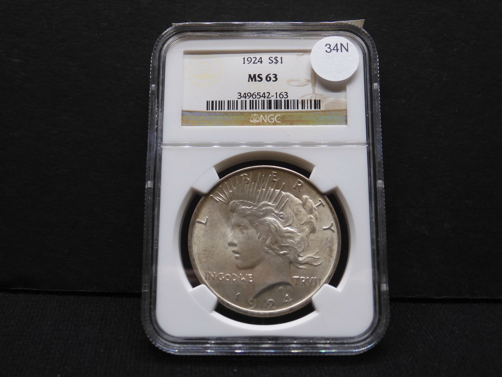 1924 Brilliant Uncirculated Peace Silver Dollar Graded MS63 By NGC Grading Co. (1 of 4)