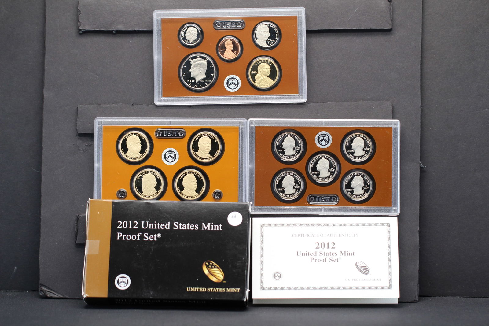 2012-S fourteen coin proof set. Original box with COA. The presidential dollars make this set a $75 (1 of 8)