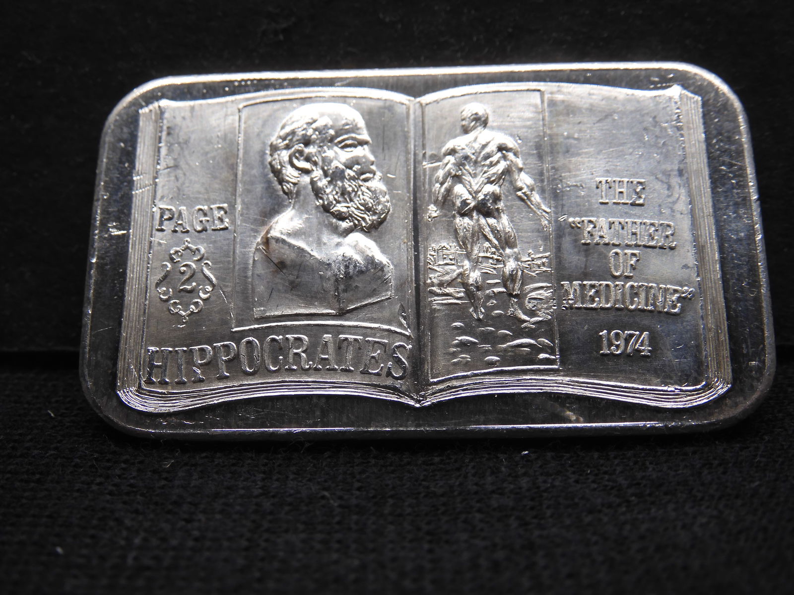 SILVER - 1 Troy Oz. .999 Fine Silver Bar - Hippocrates - Father of Medicine (1 of 2)