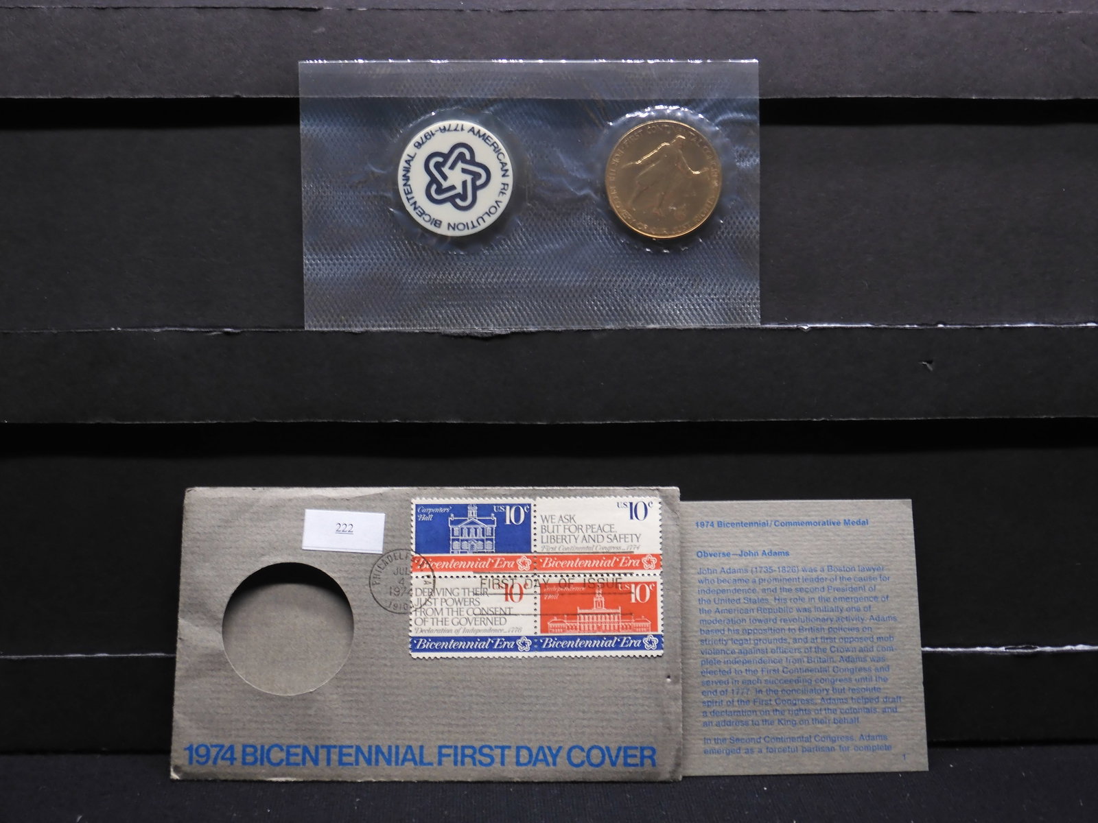 1974 Bicentennial First Day Cover w/ Medal - OGP: 1974 Bicentennial First Day Cover w/ Medal - OGP