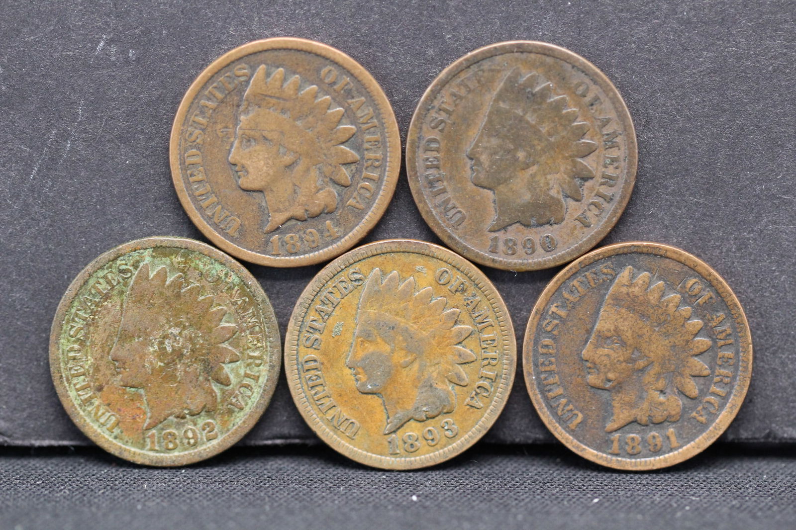 1890-1894 Indian Head Cents - 5 Consecutive Dates (1 of 2)