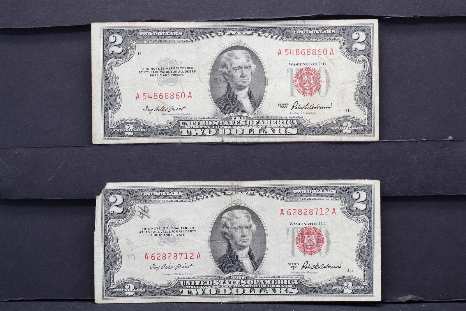 2 1953-A Red Seal $2 Notes (1 of 3)