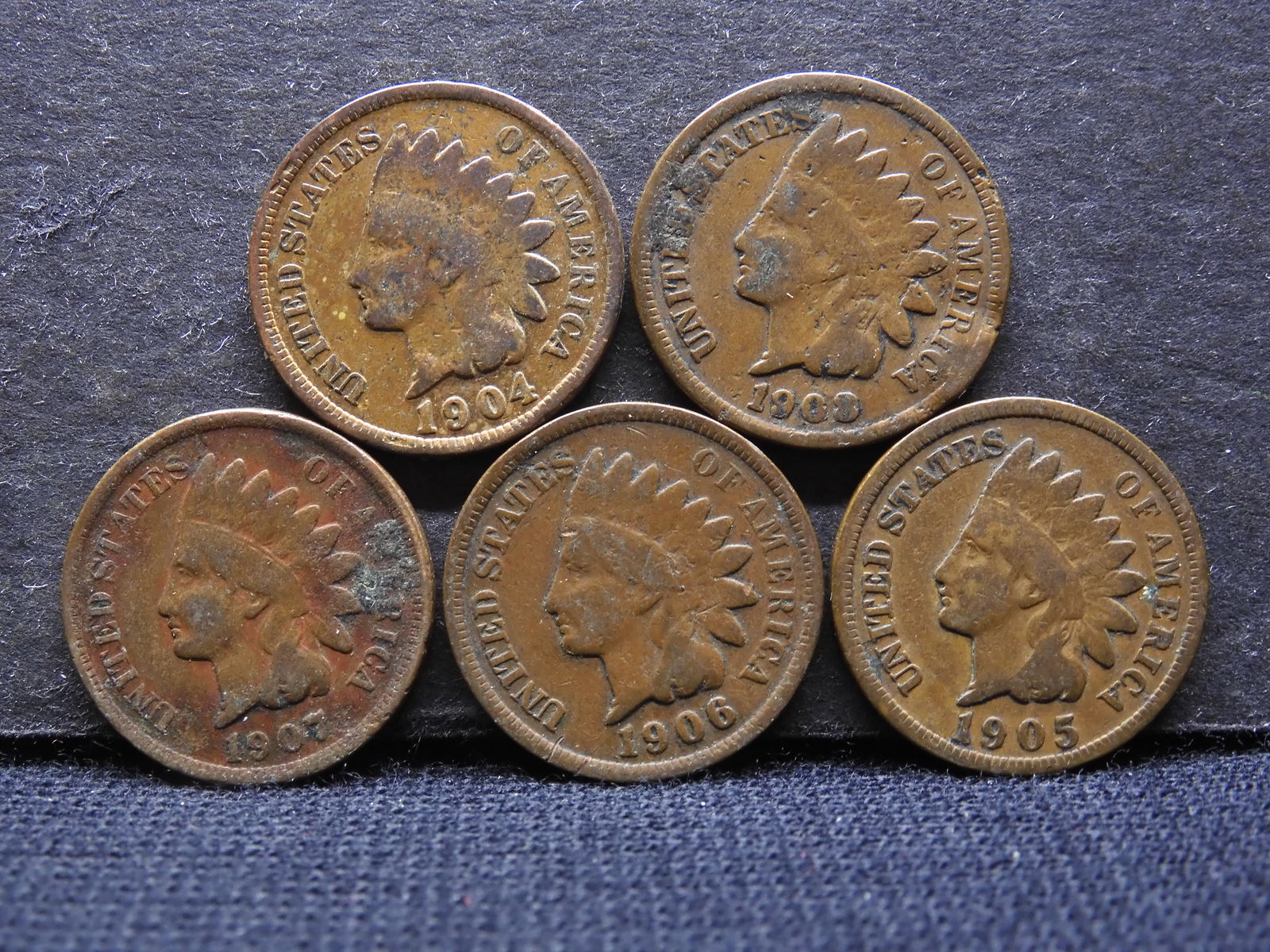 1904, 1905, 1906, 1907, 1908 Indian Head Pennies - Nice Starter Set! (1 of 2)