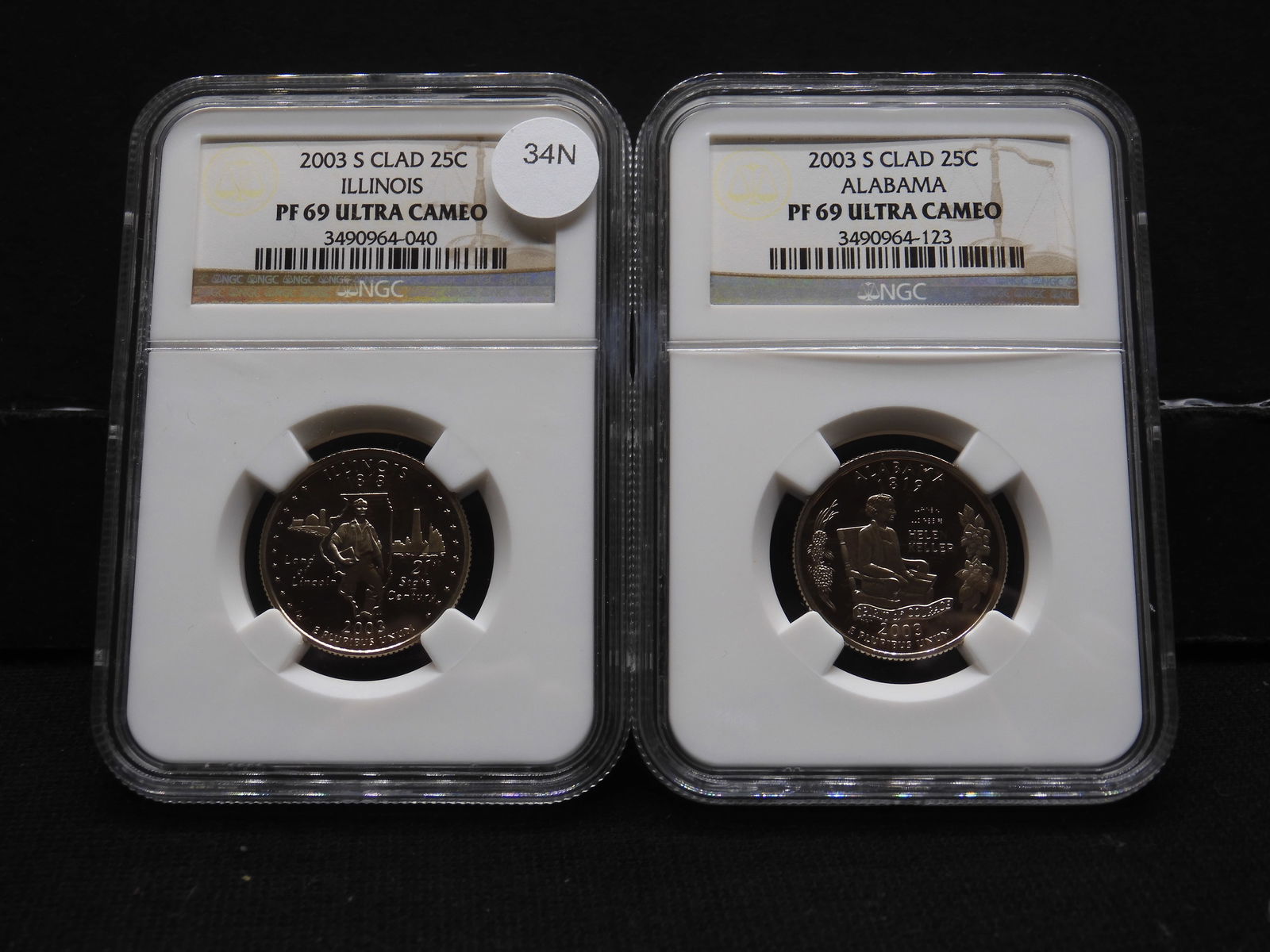 2003-S Illinois & Alabama Proof Washington Quarters Graded PF 69 Ultra Cameo By NGC Grading Company. (1 of 8)