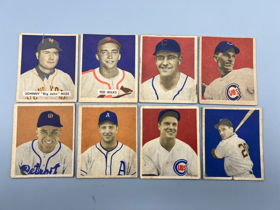Lot of (8) 1949 Bowman Baseball Cards W/ Johnny Mize 2nd Year Card - Varying Conditions (1 of 2)