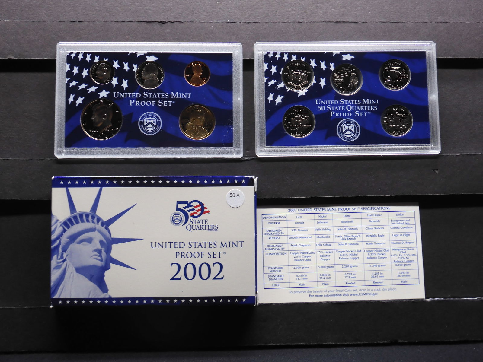 2002-S ten coin US proof set. Original box. State Quarters and Sacagawea $1 (1 of 6)