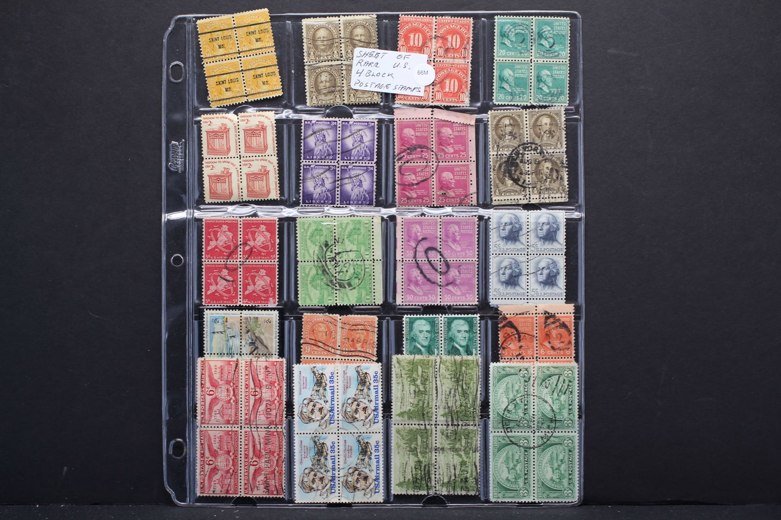 Sheet of Rare U.S. Four Block Stamps (1 of 3)