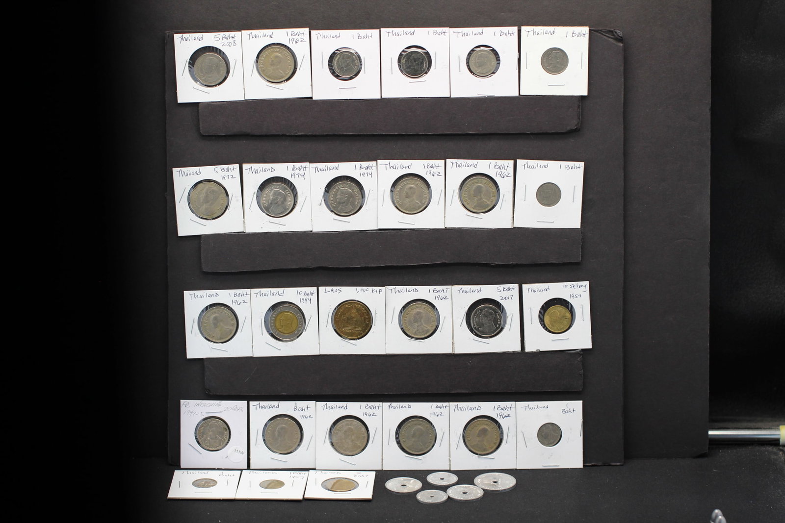 32 Assorted Thailand + Laos Coins: 32 Assorted Thailand + Laos Coins