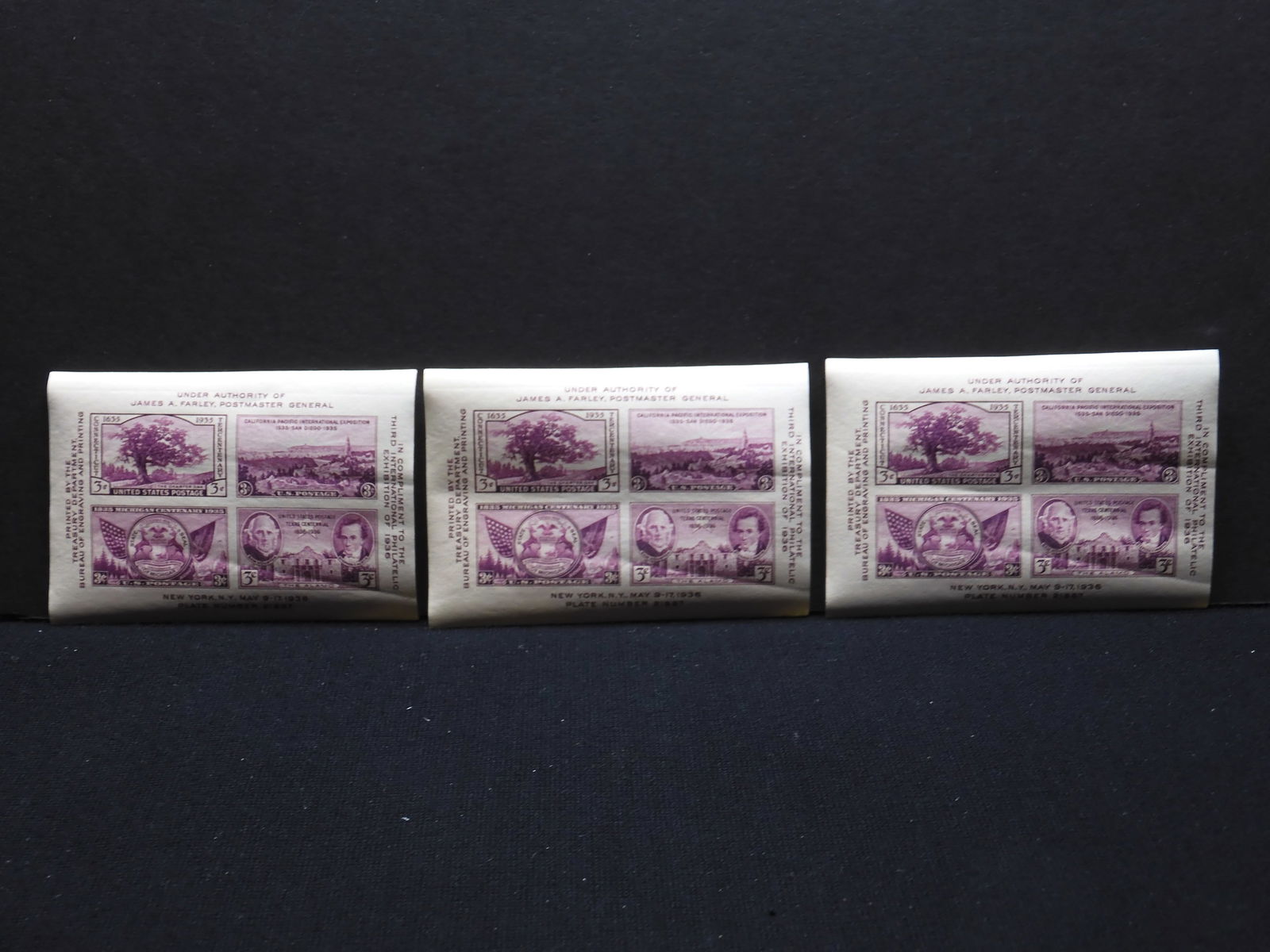1936 Third International Philatelic Exposition Souvenir Sheet, 3-Cent Block Of 4 U.S. Stamps. (1 of 2)