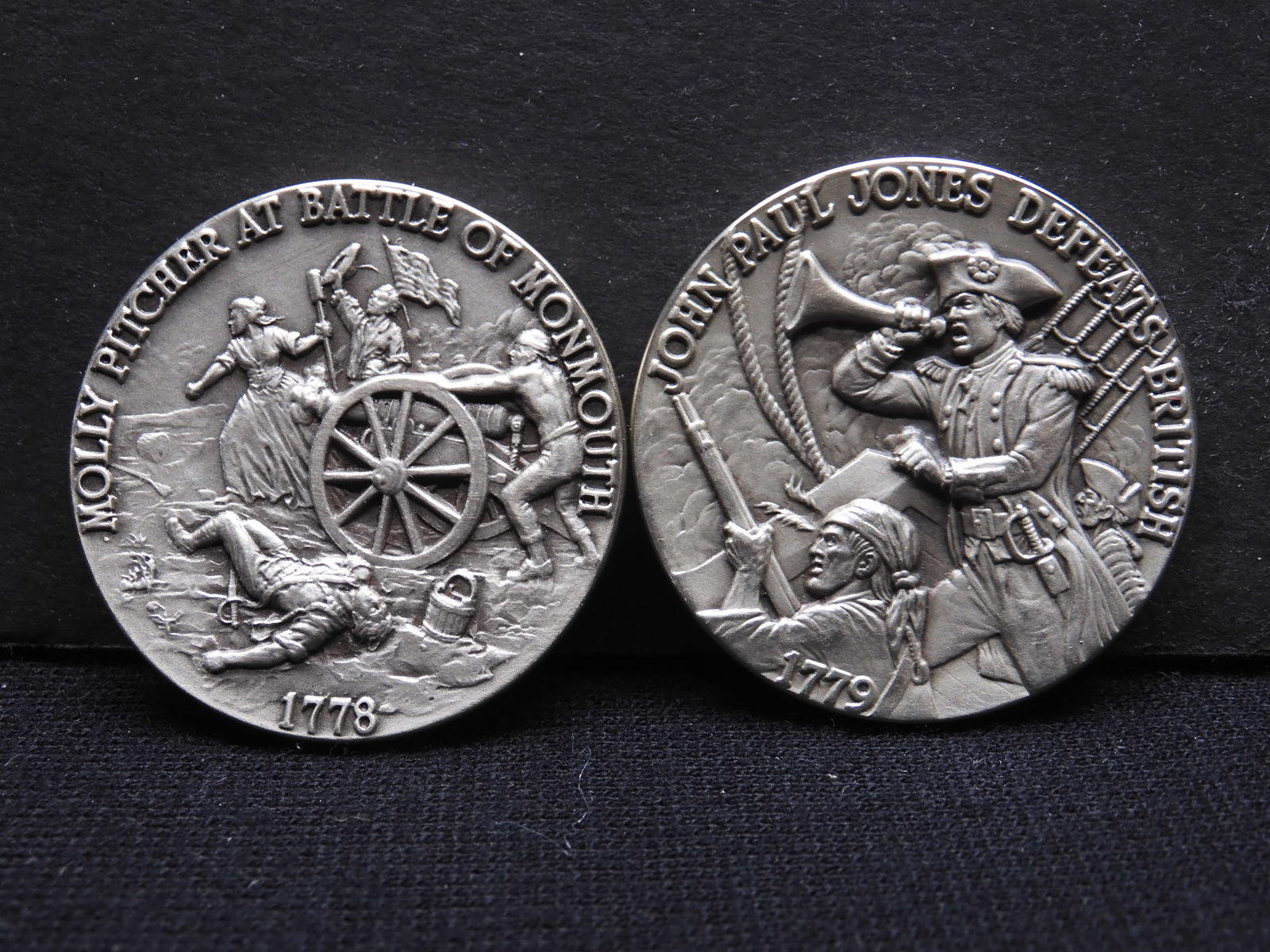 1778 & 1779 History Of America Medallions.  Molly Pitcher At Battle Of Monmouth & John Paul Jones (1 of 2)