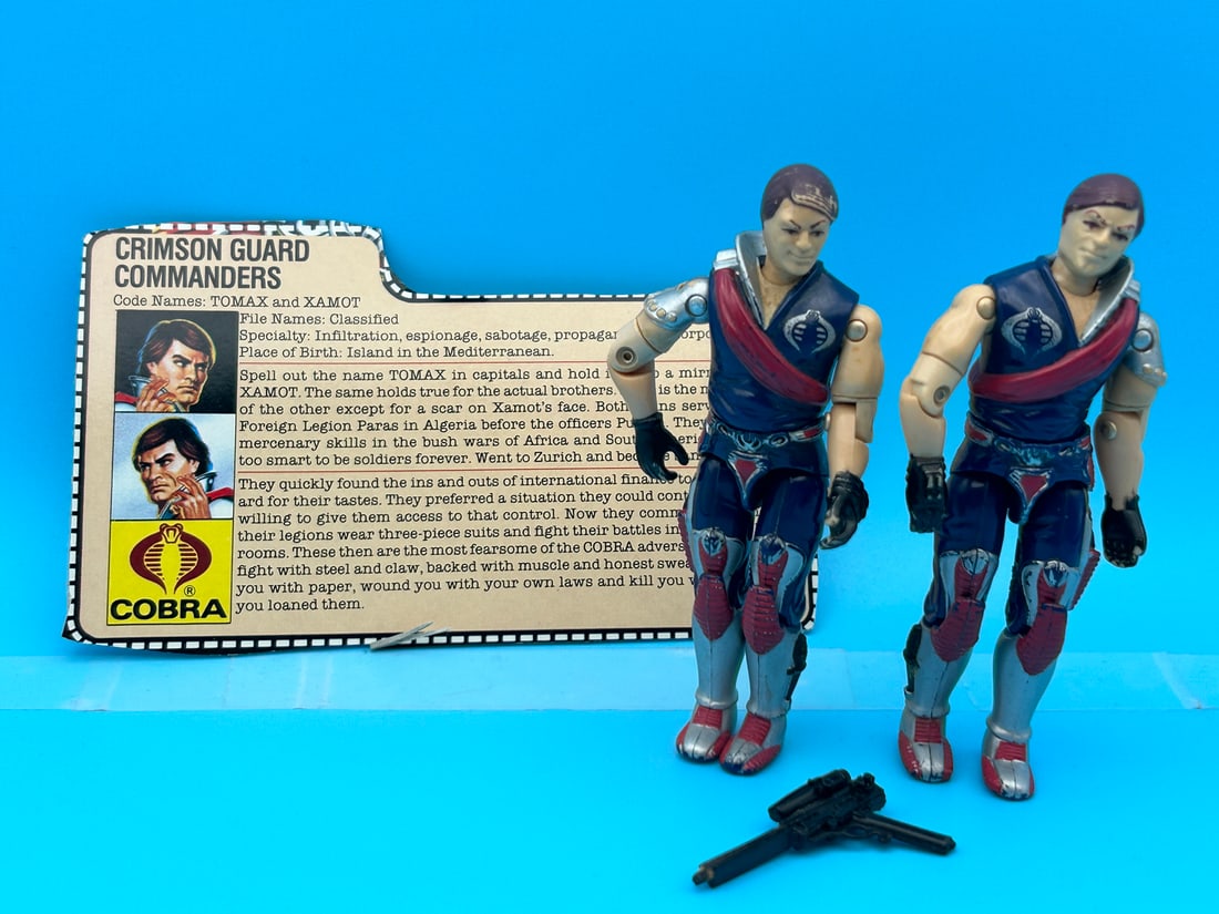 Vintage Hasbro GI Joe Crimson Guard Commanders Tomax & Xamot with File Card: Vintage Hasbro GI Joe Crimson Guard Commanders Tomax & Xamot with File Card
