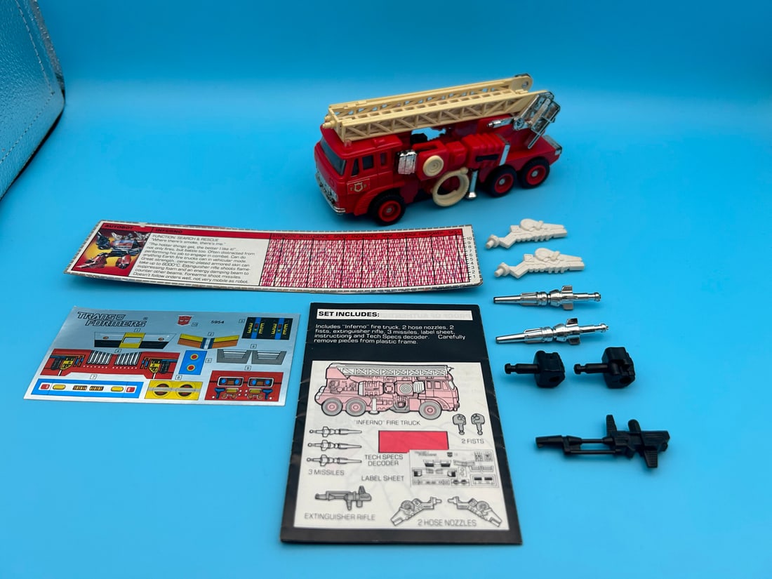 1985 Hasbro Transformers G1 Inferno with Tech Specs, Instructions and Unused Sticker Sheet (1 of 6)