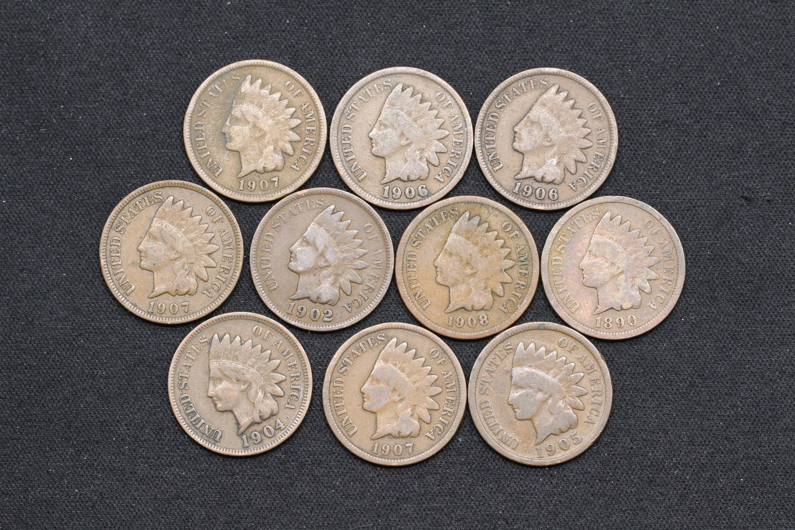 10 Mixed Date Indian Head Cents (1 of 2)