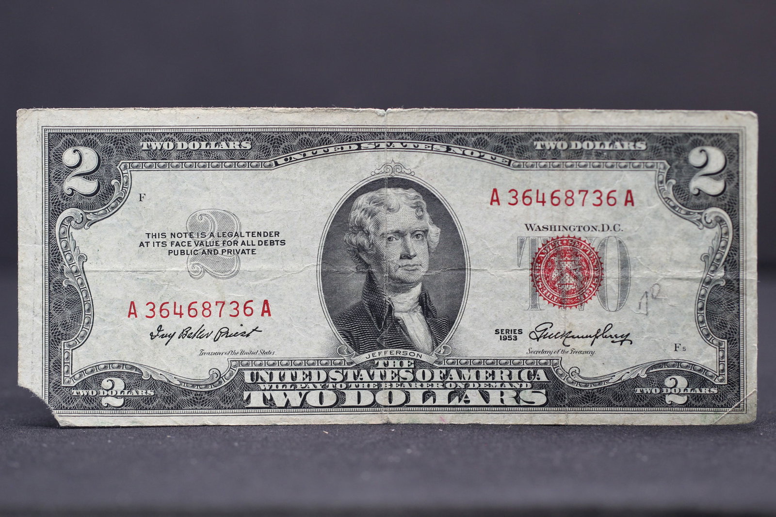 1953, Error, Die Shift, Red-Bookends, $2 bill, 71 years old! (1 of 3)