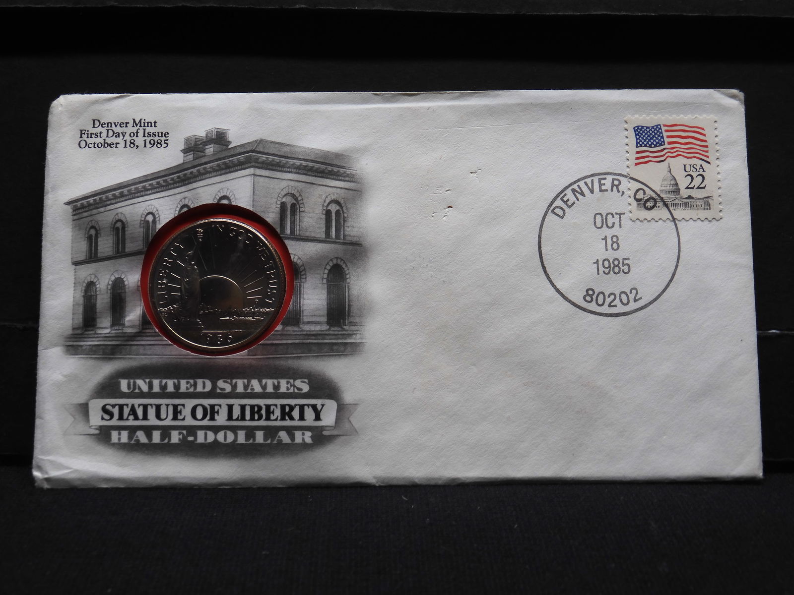 1986-D U.S. 50C - Statue of Liberty - First Day Issue Stamp & Coin Set - CLAD UNC (1 of 5)