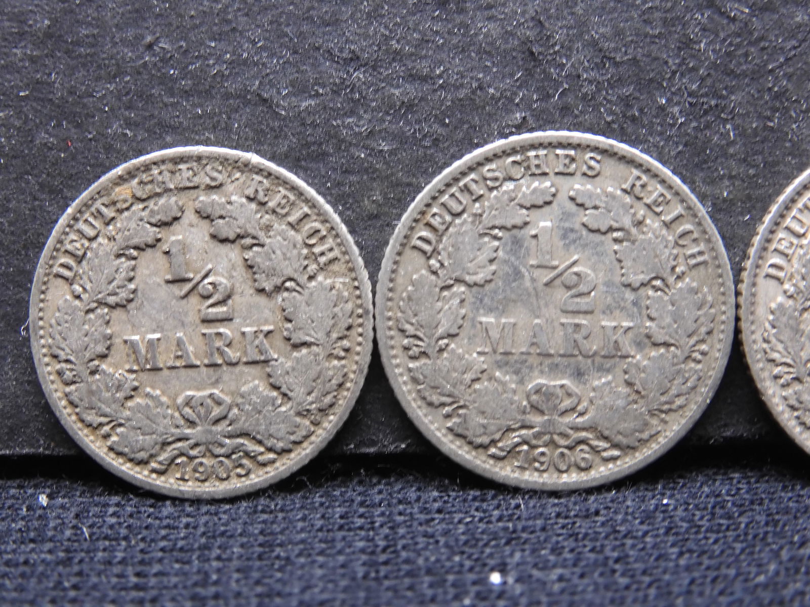 4 German one half 90% silver marks: 1905A, 06G, 07D, and 13F.  Misc circulated. (1 of 4)