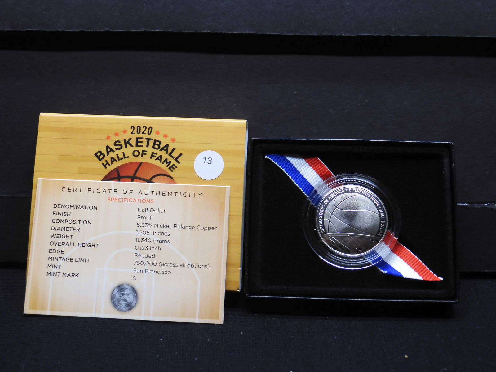 2013 S Basketball Hall of Fame Commemorative half. GEM Proof in original box plus COA. (1 of 4)