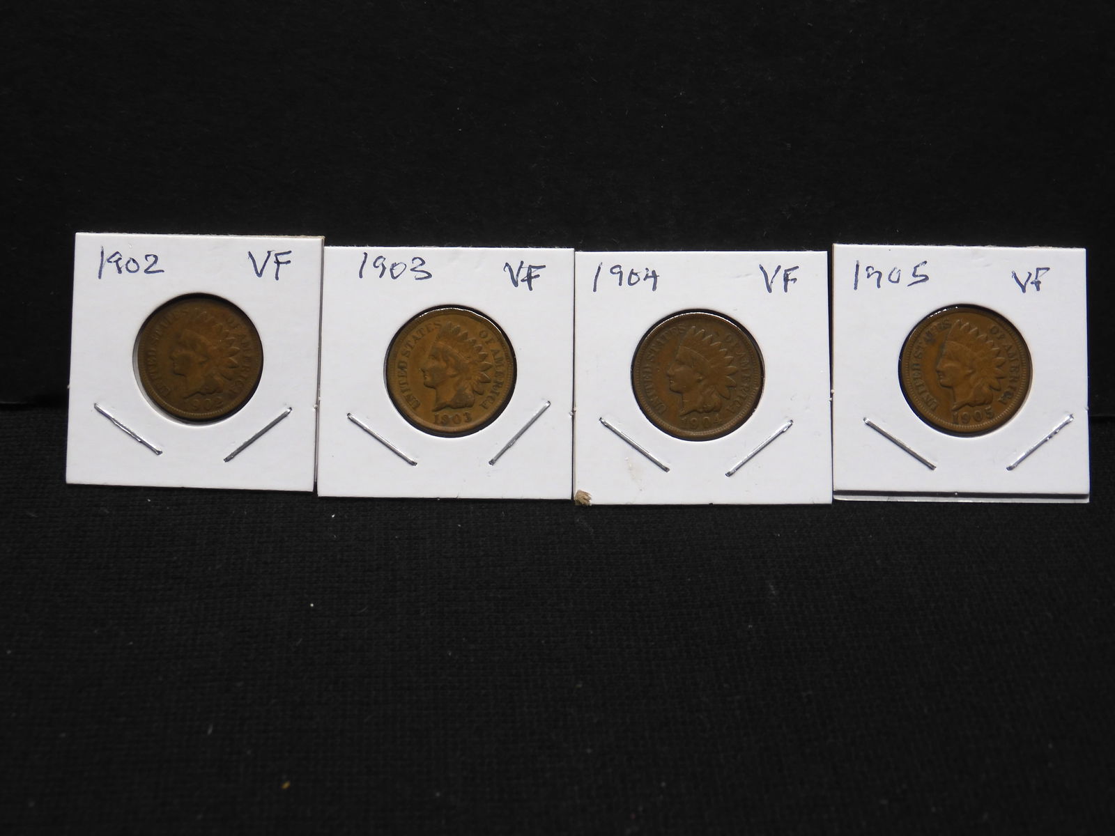 Four nice full Liberty Indian Head cents: 1902, 03, 04, and 05. (1 of 4)