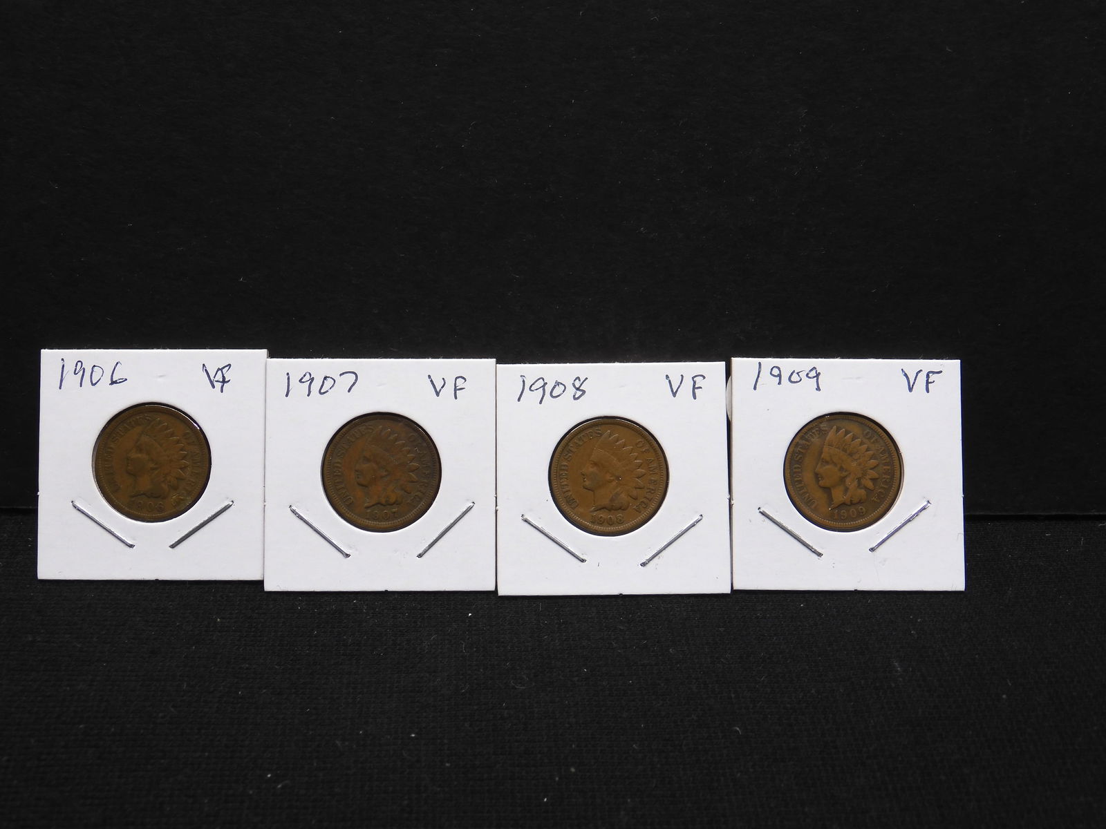 Four nice full Liberty Indian Head cents: 1906, 07, 08, and the very tough 09. (1 of 4)