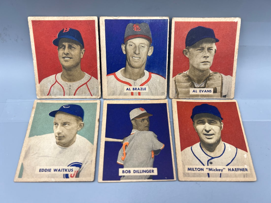 Lot of (6) 1949 Bowman High Number Baseball Cards - Varying Conditions (1 of 2)