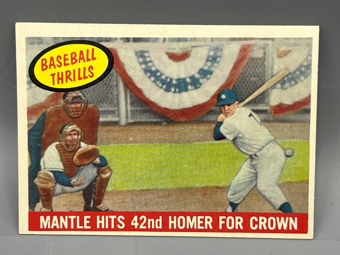 1959 Topps Baseball Thrills Mickey Mantle Hits 42nd Homer For Crown #461 (1 of 2)