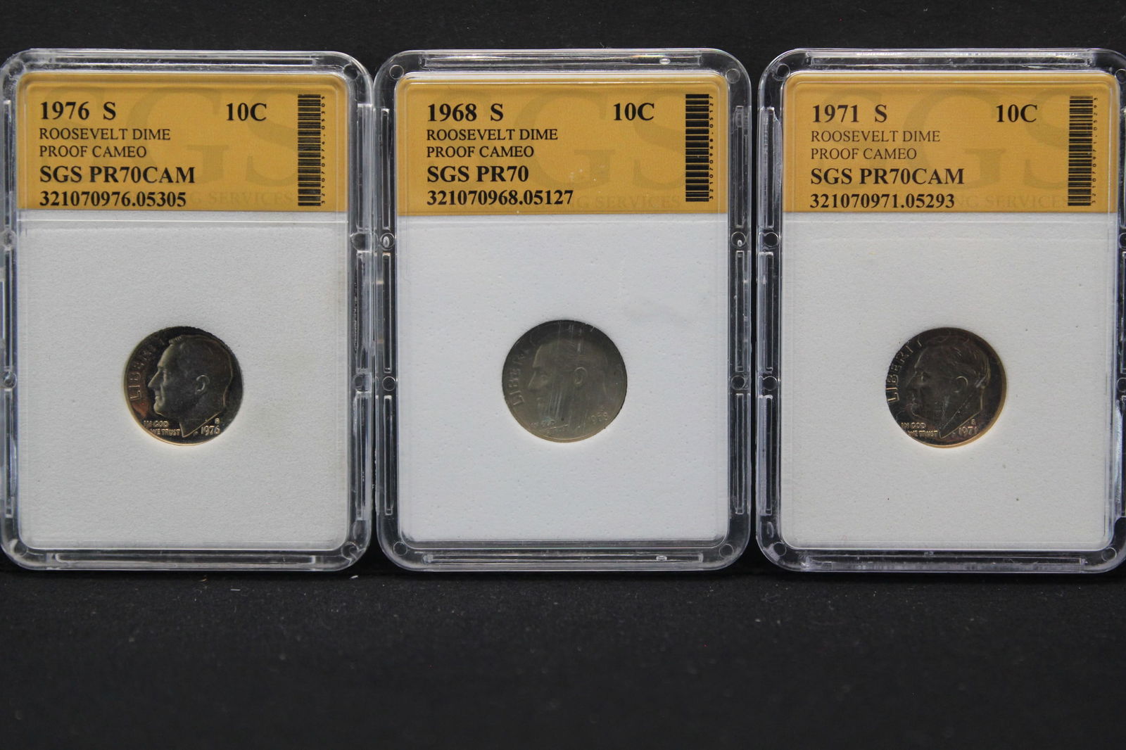 1968-S, 1971-S, 1976-S Proof Roosevelt Dimes SGS Slabbed (1 of 2)