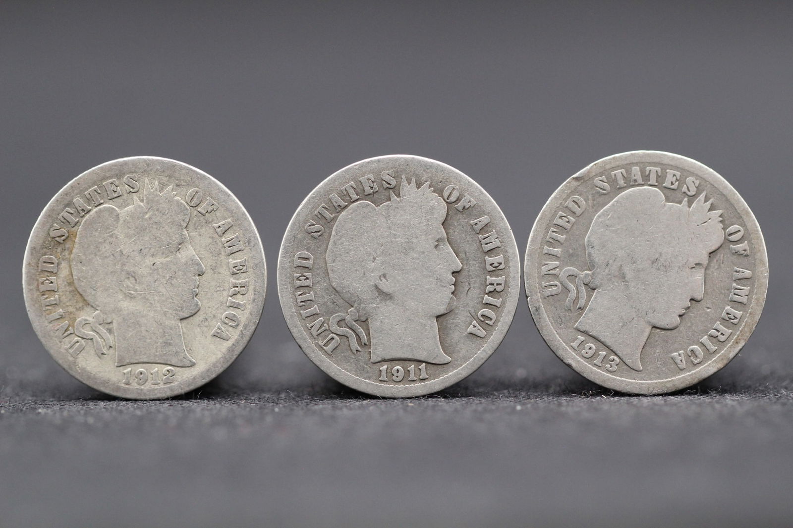 3 Consecutive, 1911 D-1912 D & 1913-90% Silver, Barber Dimes (1 of 2)