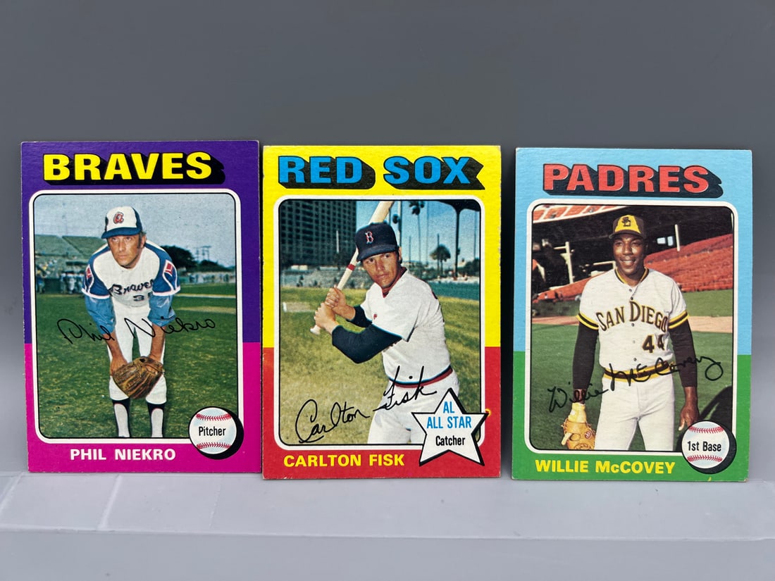 Lot of (3) 1975 Topps Baseball Star Player Cards - Varying Conditions (1 of 2)