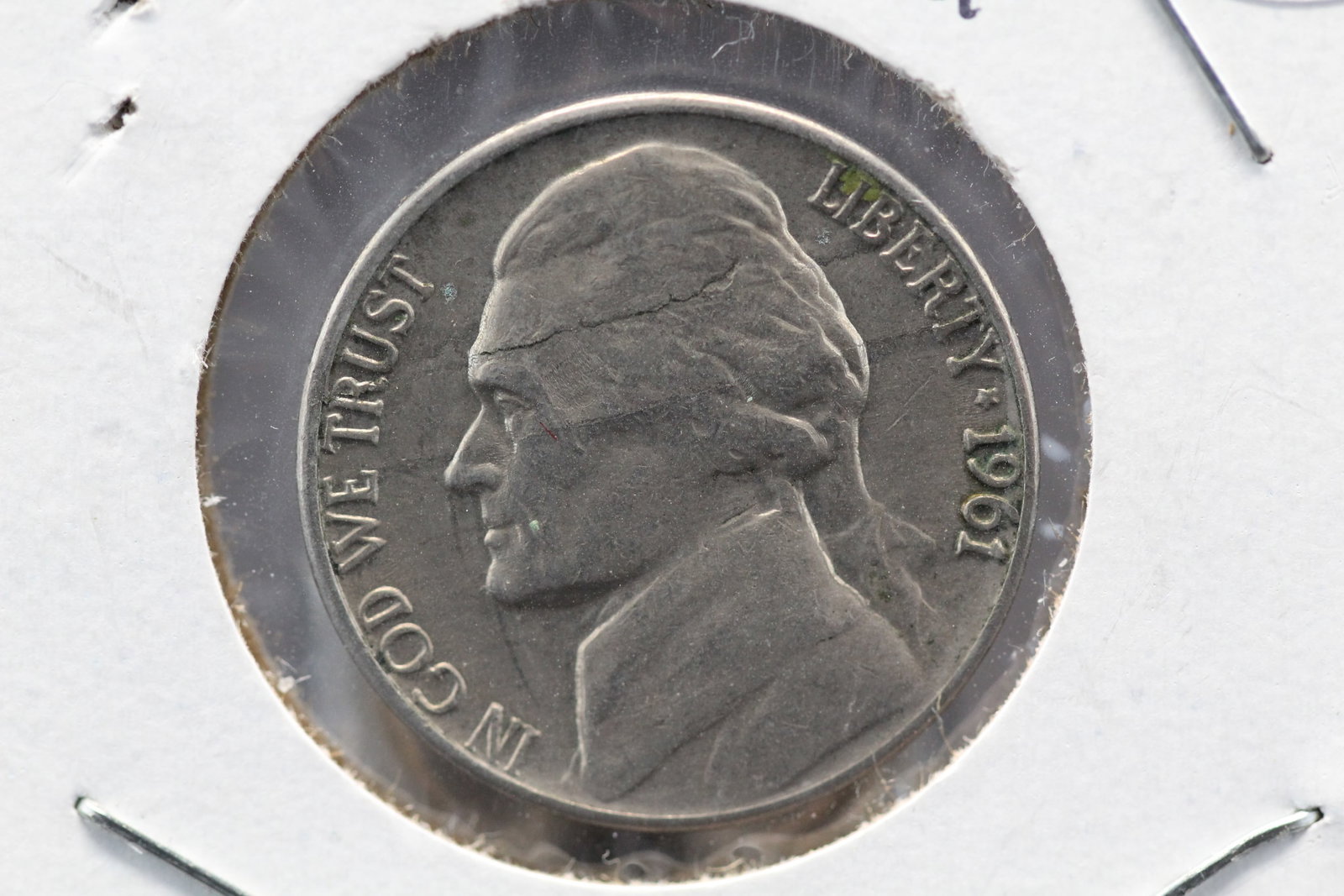 1961-D Jefferson Nickel ERROR Die Crack on Head: 1961-D Jefferson Nickel ERROR Die Crack on Head