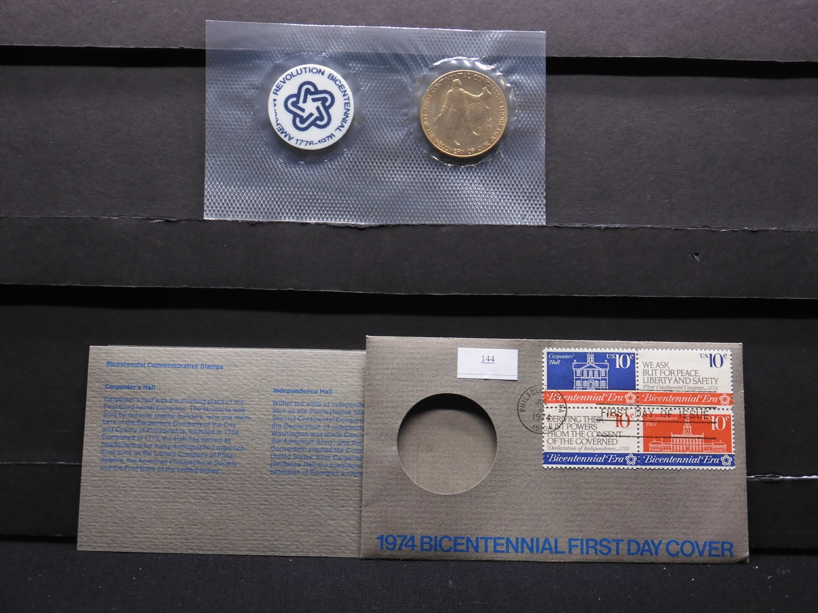 1974 Bicentennial First Day Cover w/ Medal: 1974 Bicentennial First Day Cover w/ Medal