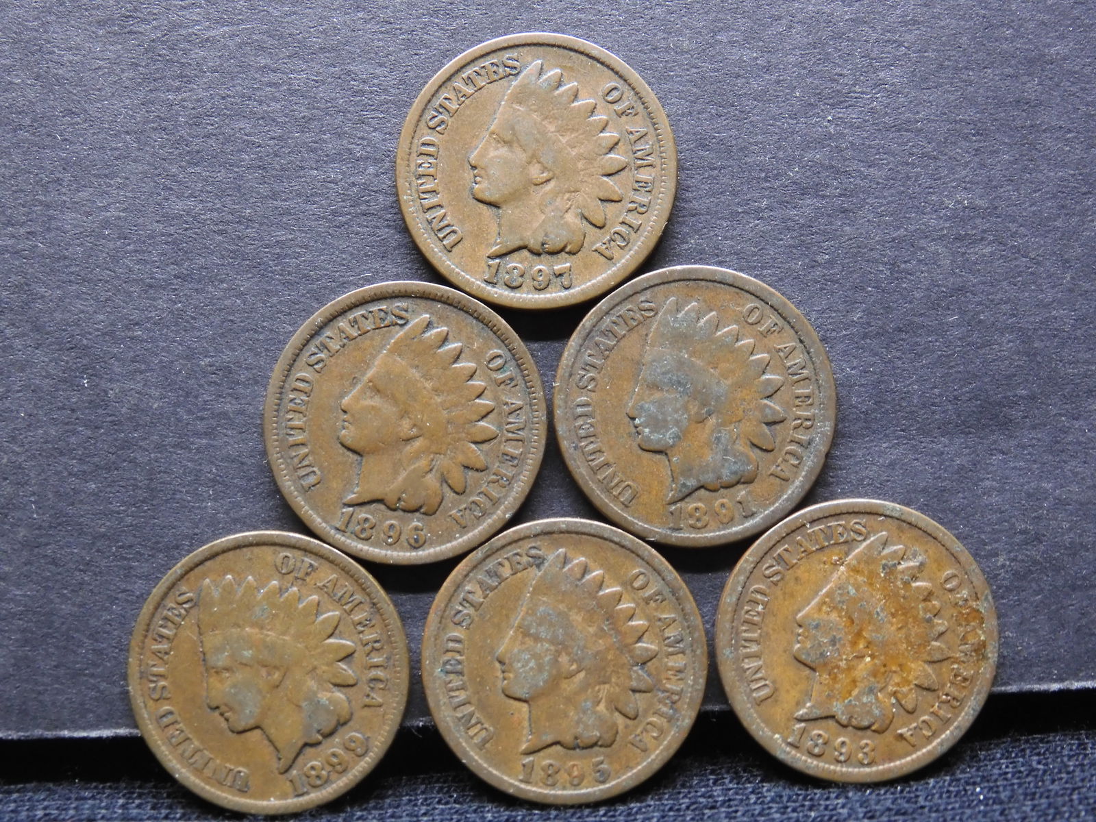Lot of 6 Indian Head Cents, Various 1890s Dates (1 of 2)