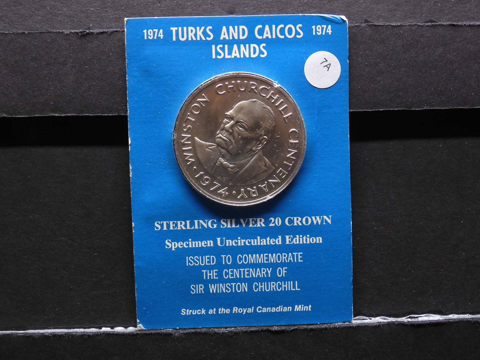 1974 Turks and Caicos Islands sterling silver 20 Crown. Specimen Uncirculated. Issued to (1 of 3)