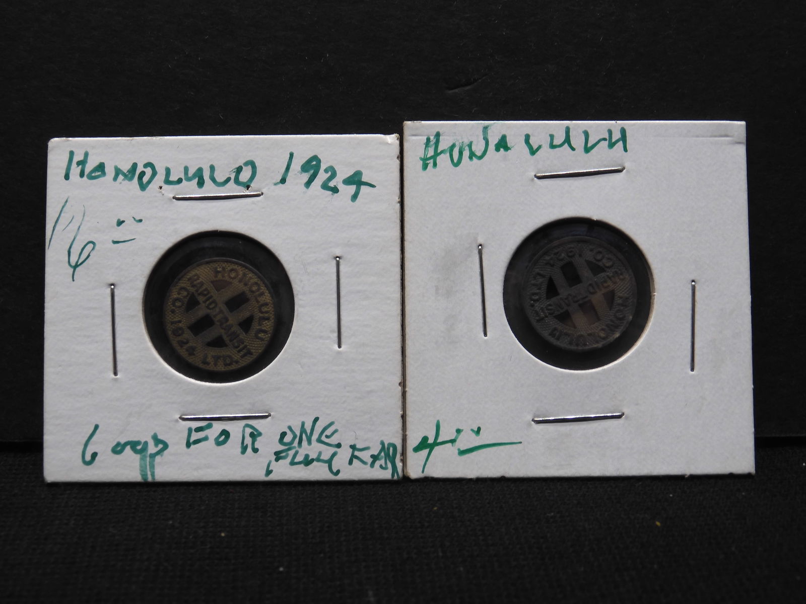 1924 ANTIQUE HONOLULU HAWAII - RAPID TRANSIT TOKEN (QTY=2) (1 of 3)