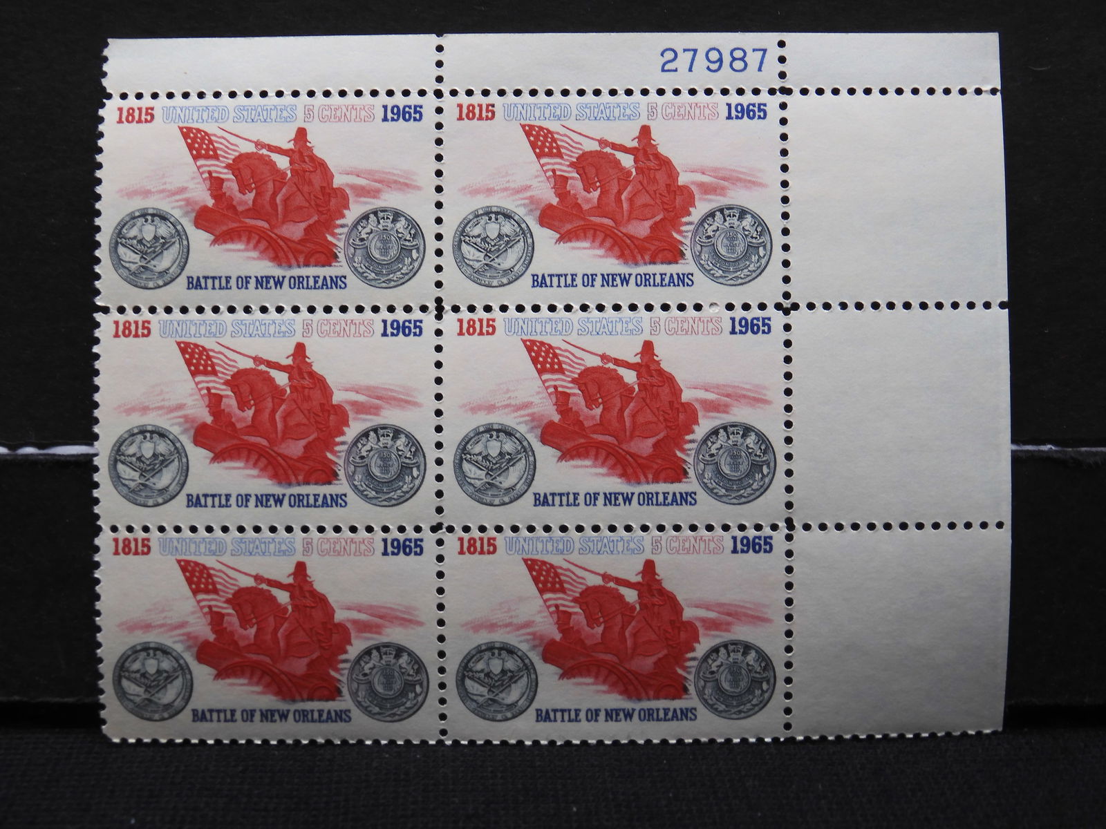 1965 Battle Of New Orleans Sesquicentennial, 5-Cent Block Of 6 U.S. Stamps.  Scotts # 1261. (1 of 2)