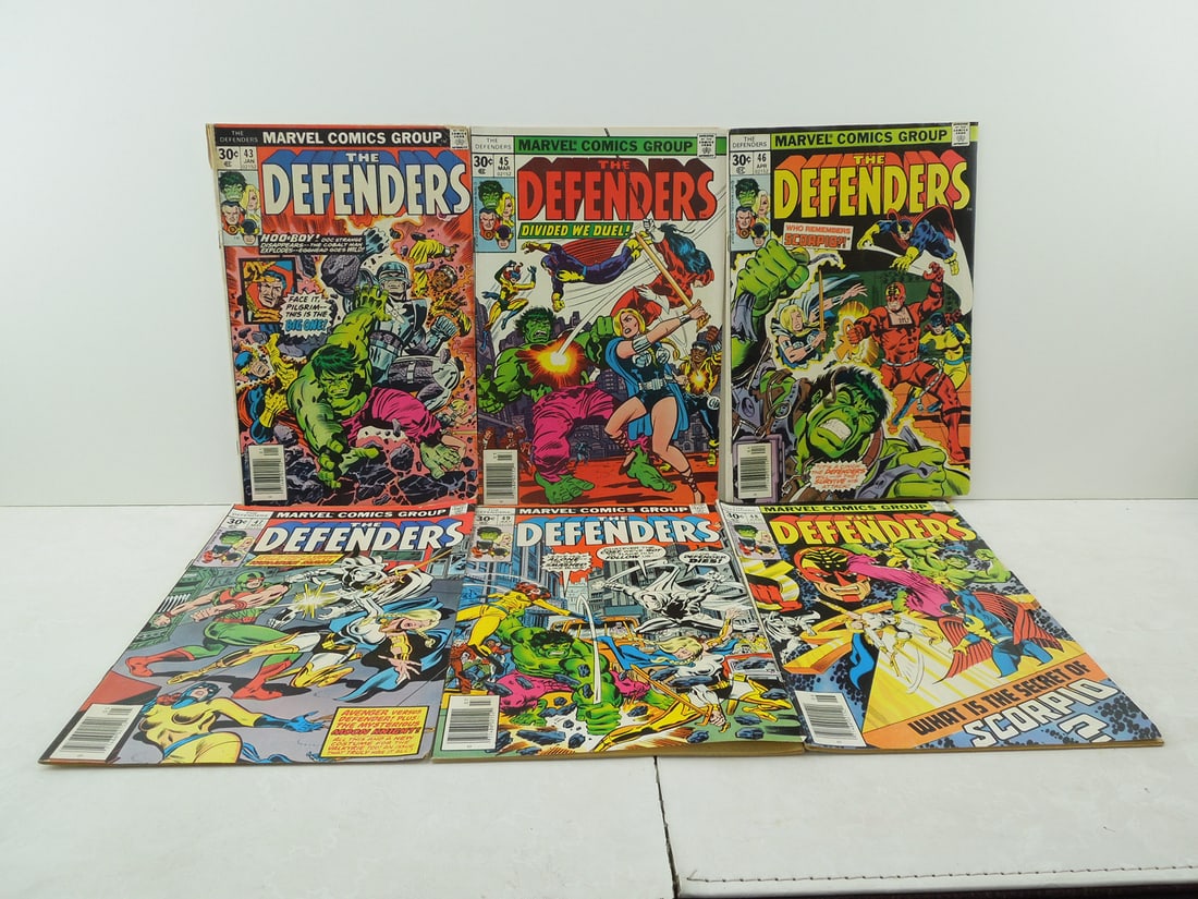 Lot of (6) The Defenders Comic Books - #43, #45, #46, #47 (Vs. Avengers + New Valkyrie Costume + (1 of 3)