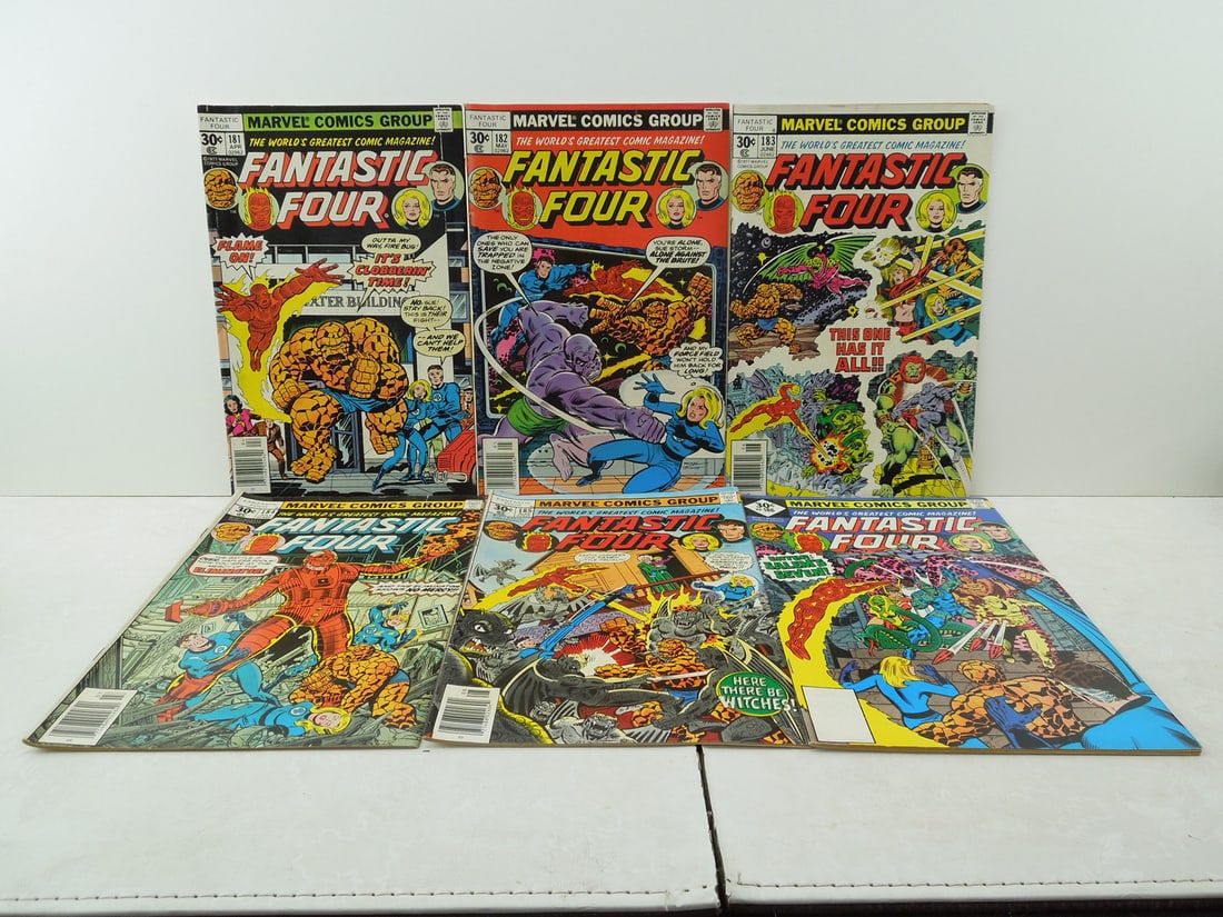Lot of (6) Fantastic Four Comic Books - #181, #182, #183, #184, #185 (1st Appearance of Nicholas (1 of 3)
